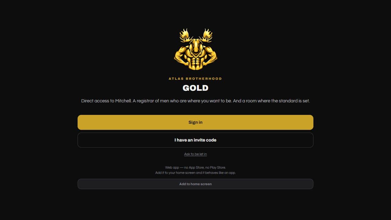 Atlas Brotherhood Gold web app sign-in screen